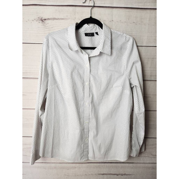 Apt 9 Essentials Womens Button Down Shirt Off White Black Dots Long Sleeve 16 - Picture 1 of 6